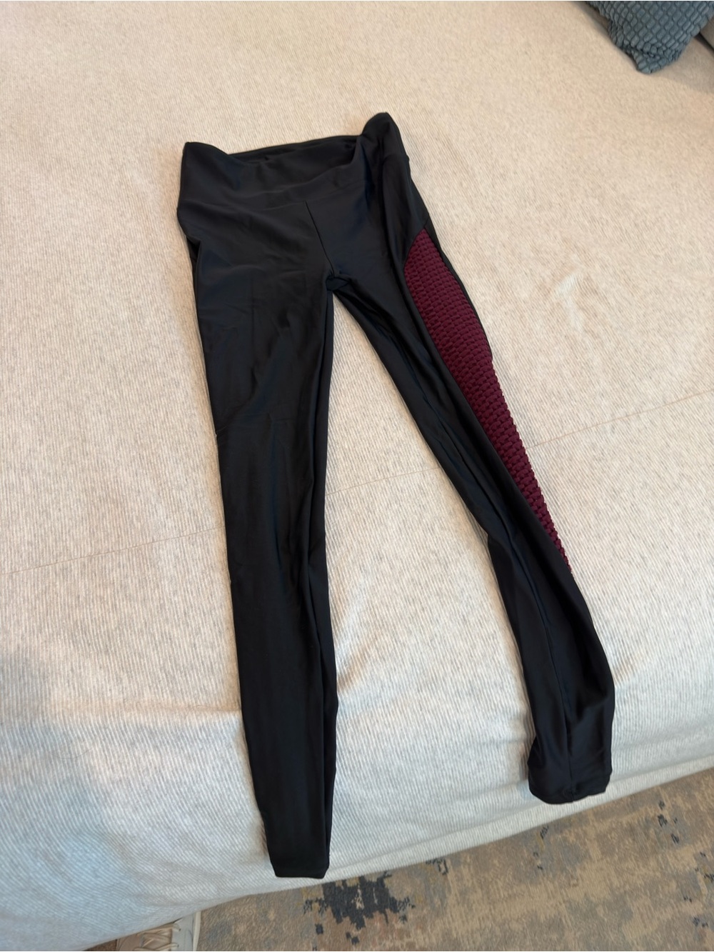 Lanston Sport Black Leggings with Burgundy Side Panel
